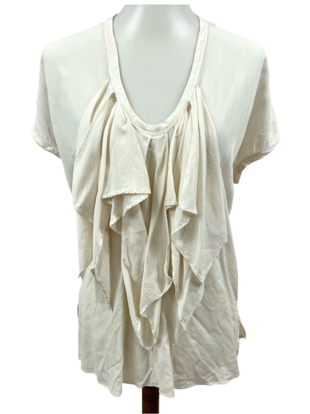 Yigal Azrouel Cascading Ruffle Art Deco Silk Tunic Blouse